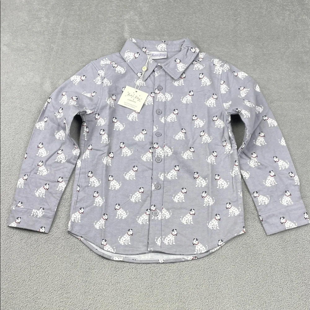 NEW Rachel & Riley 8 Kids 100% Cotton Gray Dalmatian Dog Button Down Shirt‎